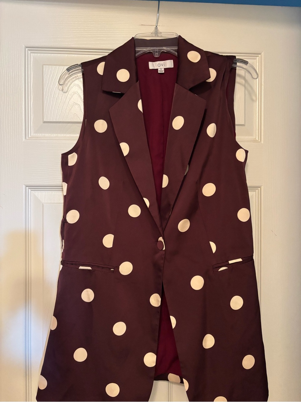 Ovi Maroon Polka Dot Sleeveless Blazer Vest